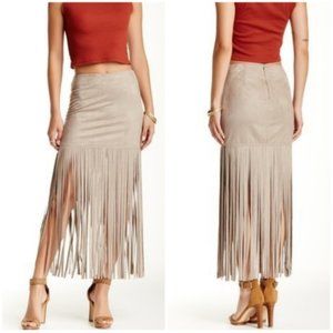 NWT On Twelfth Faux Swede Fringe Skirt - Tan